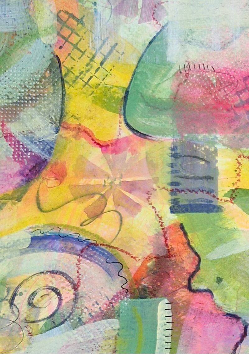 Zomerbloemen 3 ; Semi Abstract acrylverf gemengde tehnieken; 13x18 cm; intuitief