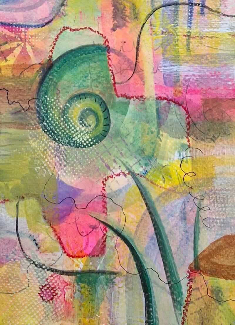 Zomerbloemen 1 ; Semi Abstract acrylverf gemengde tehnieken; 13x18 cm; intuitief