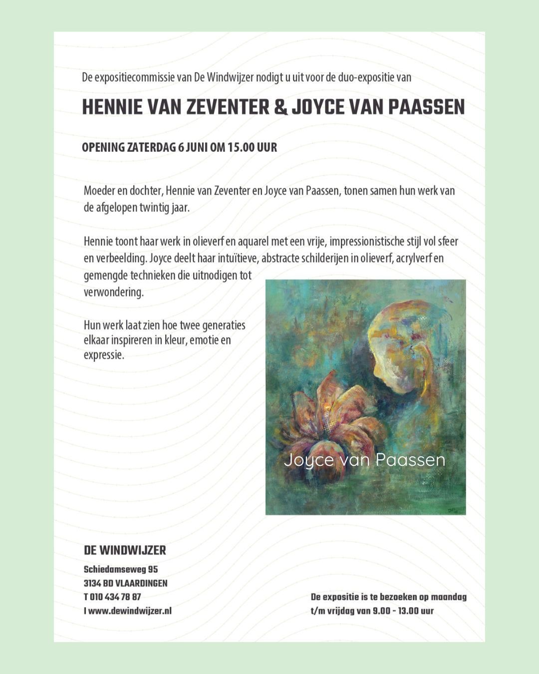 Duo Expositie Hennie van Zeventer en Joyce van Paassen in De Windwijzer in Vlaardingen: juni en juli 2026