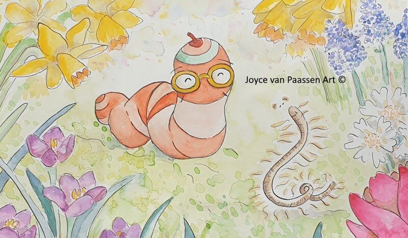 Wilma de regenworm Lente - Aquarel 2021 Joyce van Paassen Art ©