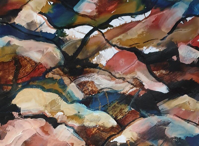 Heuvels-abstract intuitief - gemengde technieken, acryl, paletmes op papier
Joyce van Paassen Art © 2023
