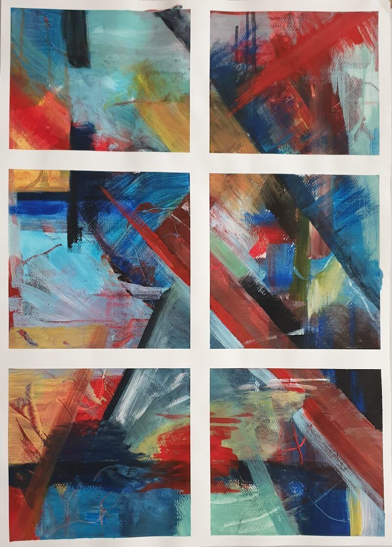 Experiment acryl felle kleuren in 6 vlakken