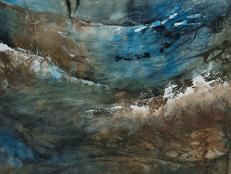 Inspiratie Pacific Ocean Canada
Abstract gemengde technieken; Acrylinkt en acrylverf
27x35 cm aquarellpapier