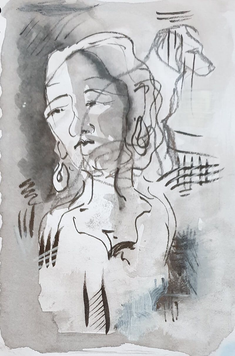 Schetsboek portret en hond - Grafiet en inktbrushpen - 2023 ©