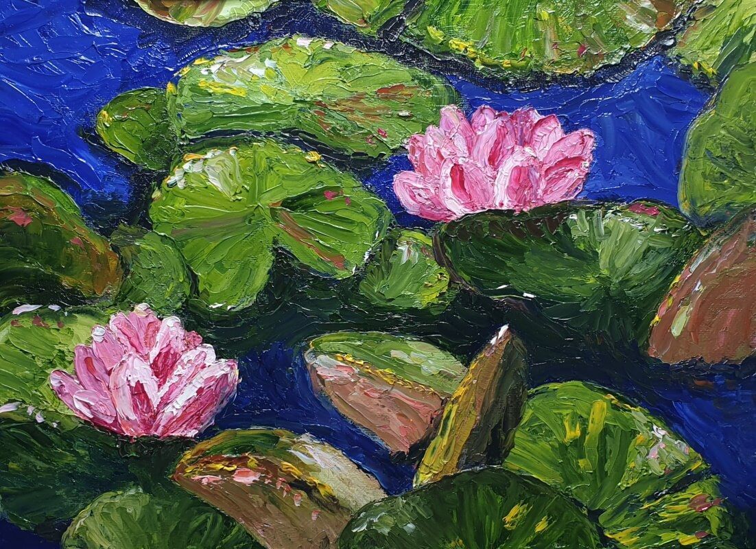 Waterlelie bloemen - Olieverf met paletmes 2023 ©