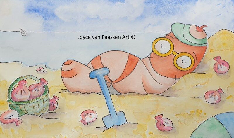 Wilma de regenworm Zomer - Aquarel 2021 Joyce van Paassen Art ©