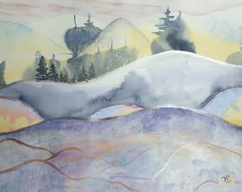 Fantasie winterlandschap aquarel en acryl 27cmx35cmccm Aquarelpapier - 2023 ©