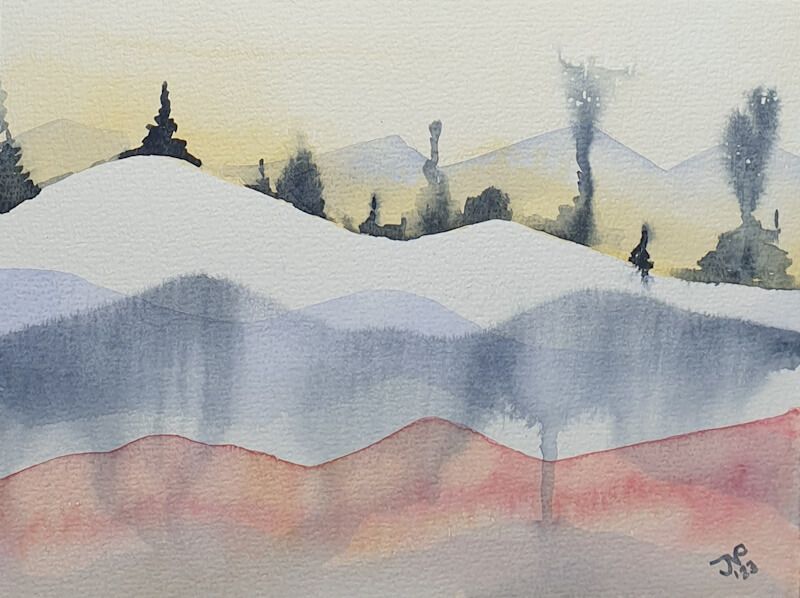 Fantasie winterlandschap aquarel 18cmx24ccm Terschellingpapier - 2023 ©