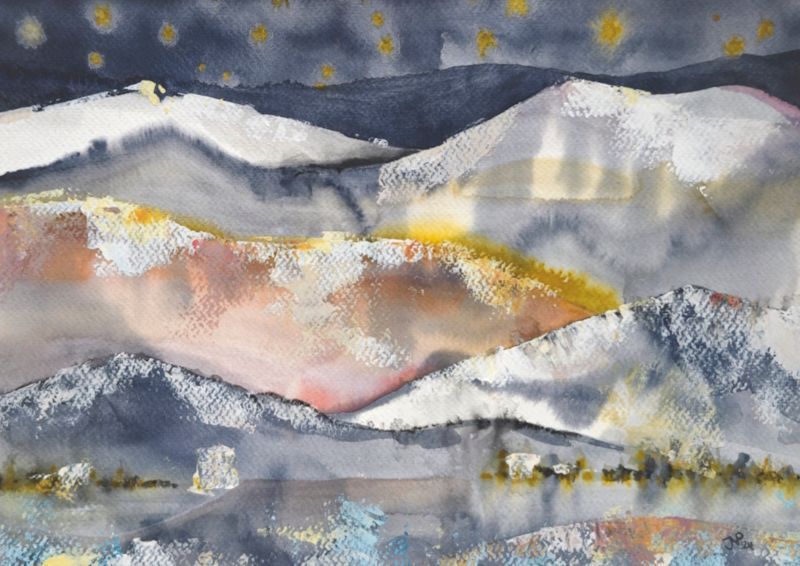 Fantasy winterlandschap.
Aquarel met acrylverf op aquarelpapier - 27 x 35 cm - € 100-
Joyce van Paassen Art © 2024