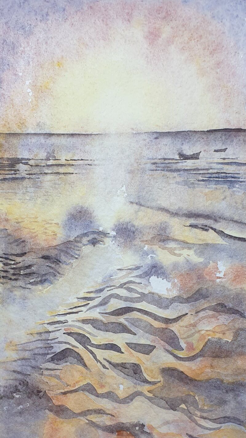 Zonsondergang aan zee Aquarel Joyce van Paassen Art 2023 ©