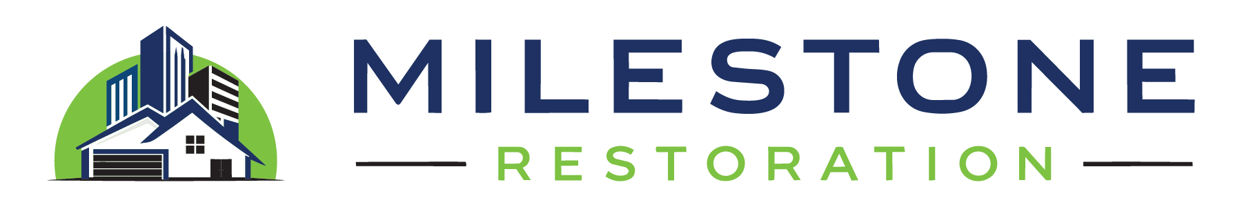 Milestone Restoration logo with green house icon and blue-gray text on white background