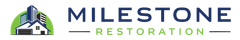 Milestone Restoration logo with green house icon and blue-gray text on white background