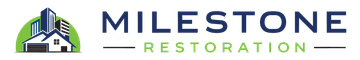 Milestone Restoration logo with green house icon and blue-gray text on white background