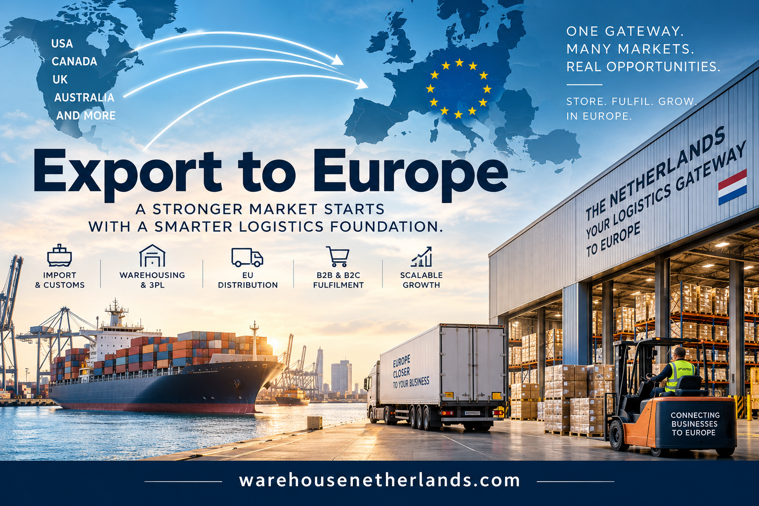 Export to Europe with Dutch 3PL warehousing and European distribution from the Netherlands