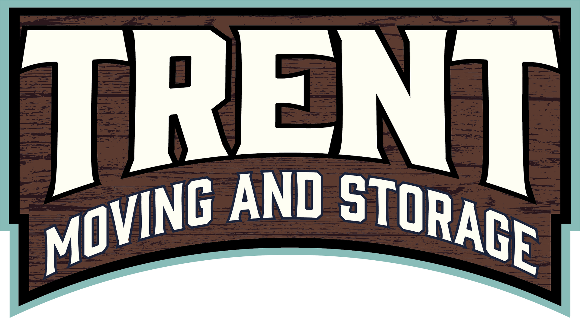 Trent Moving and Storage logo with white text on a brown background, blue border.