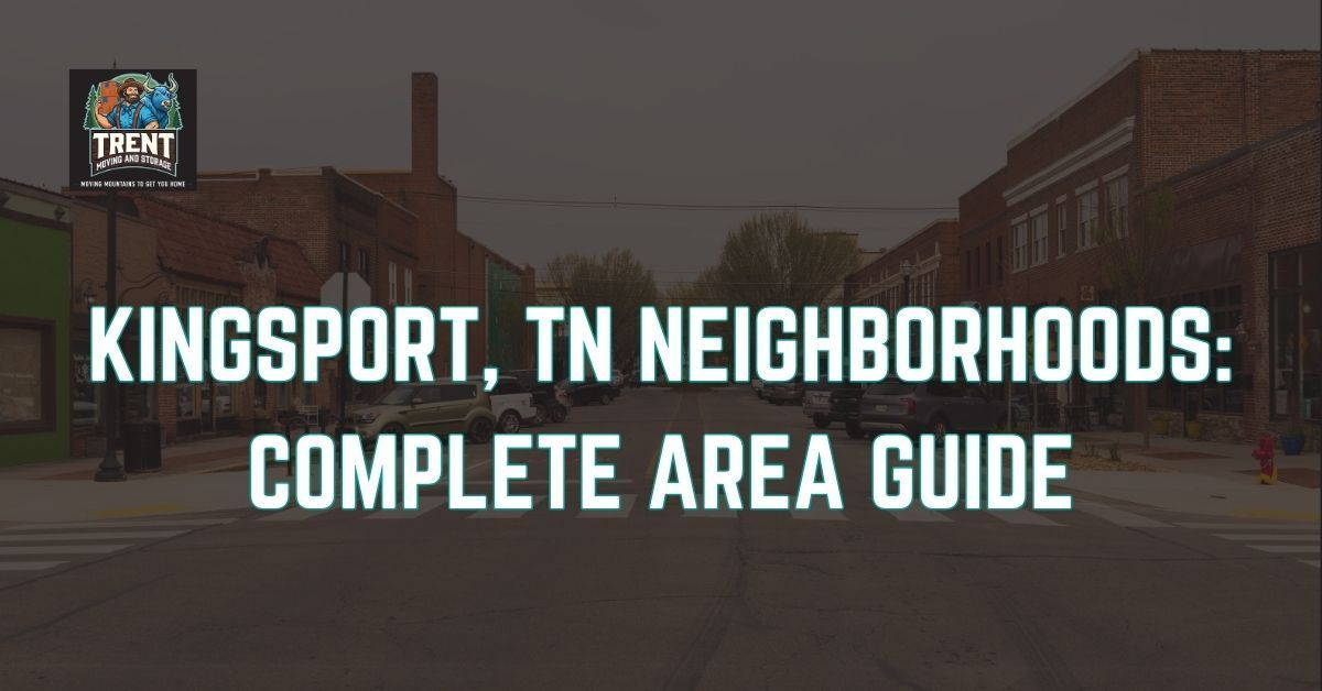 Kingsport, TN neighborhood guide; street view with buildings and text overlay.