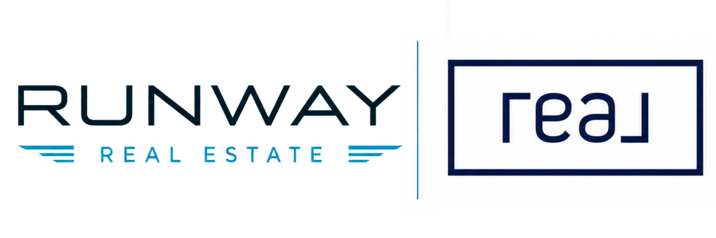 Runway Real Estate logo with teal accents and a blue-bordered “real” wordmark