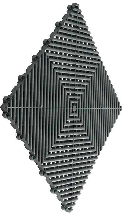 A gray plastic tile with a diamond shaped pattern on a white background.