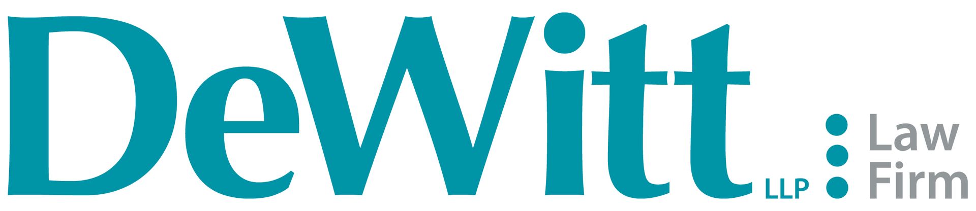 DeWitt LLP law firm logo in teal with three dots and