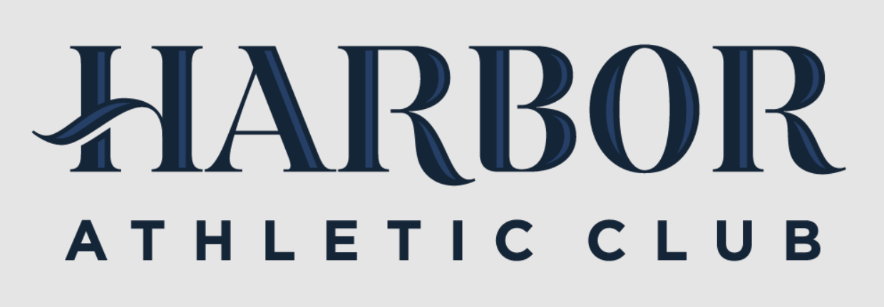 Logo for Harbor Athletic Club: navy blue text on a light gray background.