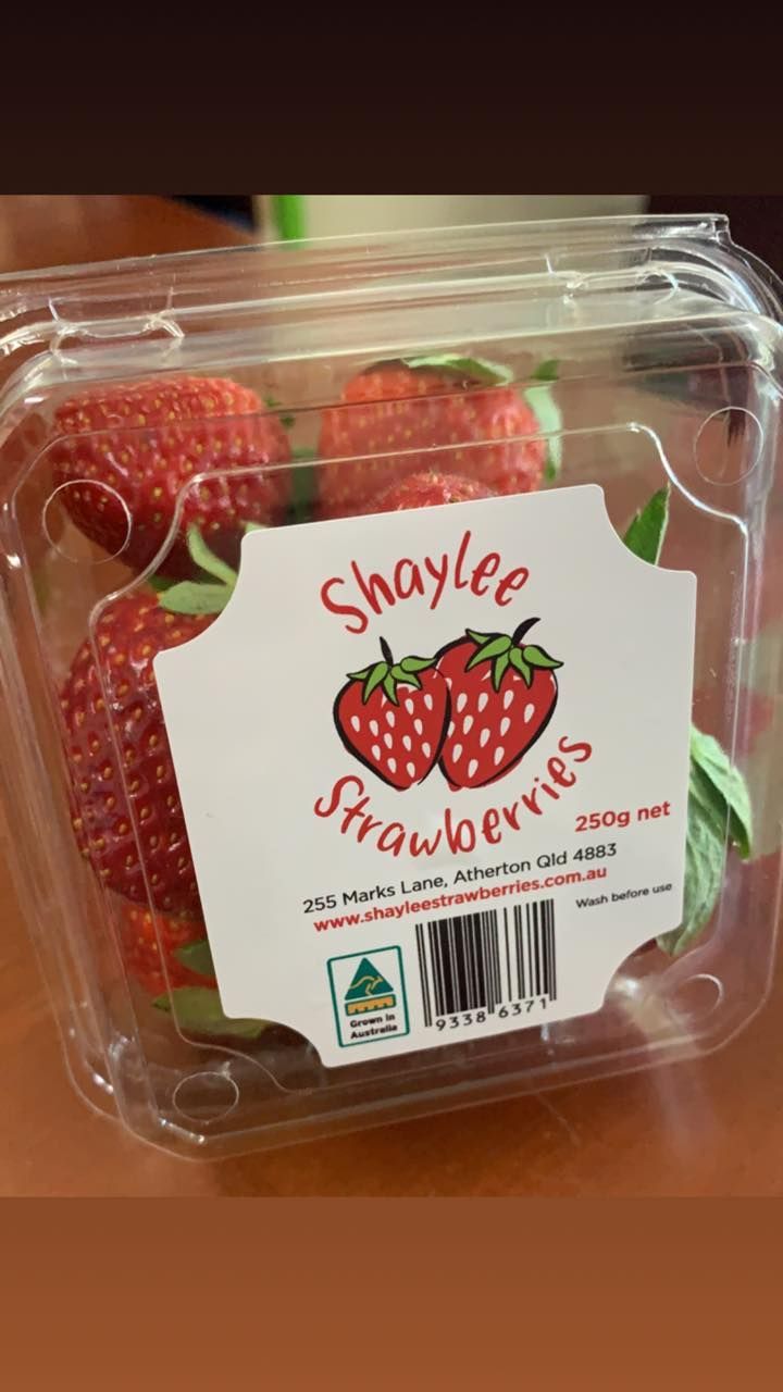 A Plastic Container of Strawberries With a Label That Says Shaylee Strawberries — Aldine Printers in Bungalow, QLD