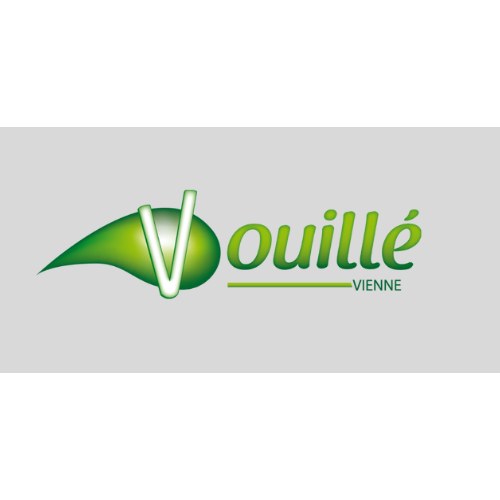 Logo de Vouillé-Vienne. Feuille verte avec un « V » blanc et le nom en vert.