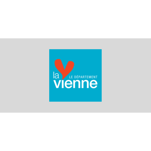 Logo of La Vienne: blue square, red heart, white text