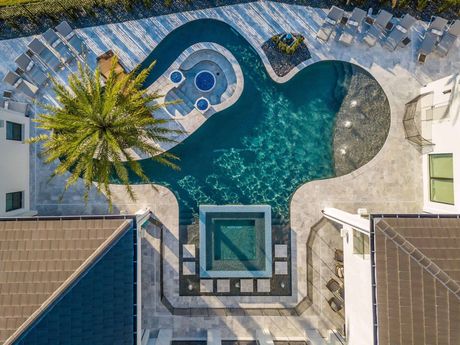 Overhead view of a custom-built residential pool