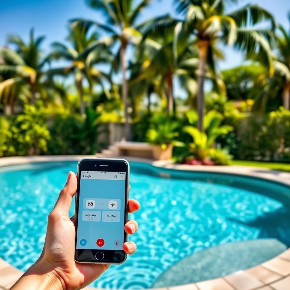 Smartphone app controlling a backyard pool automation system