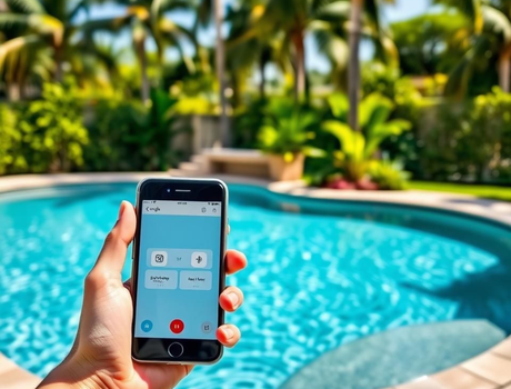 Smartphone app controlling a backyard pool automation system