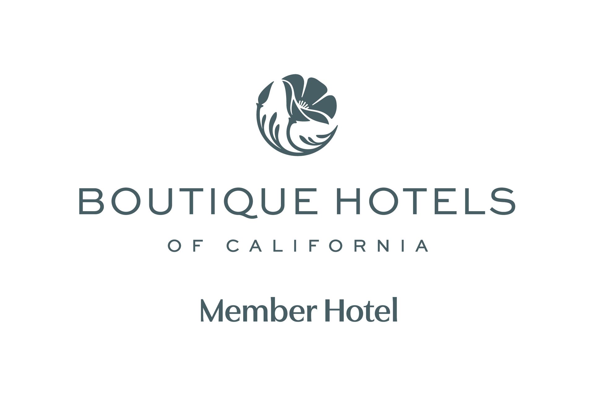 Boutique Hotels of California member hotel logo with teal emblem and text on white background