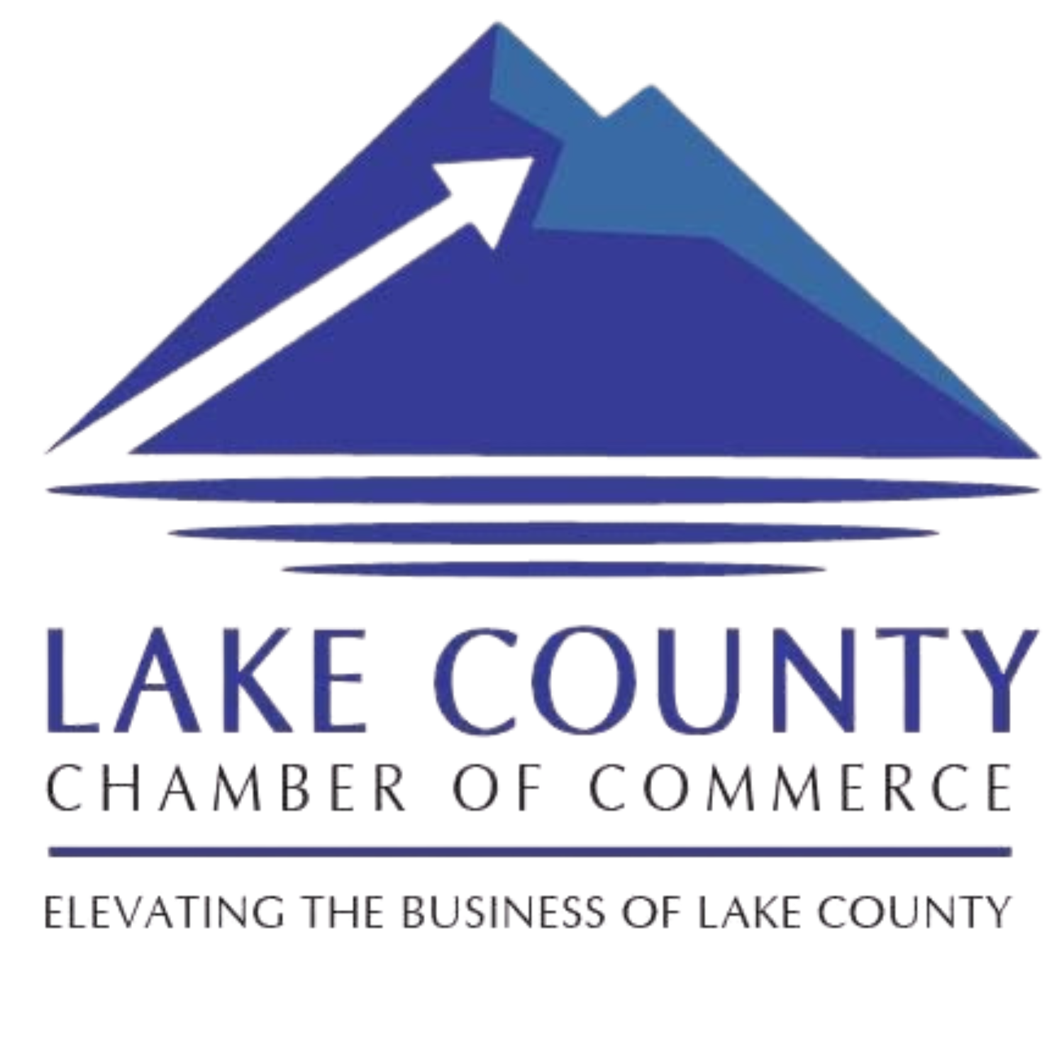 Lake County Chamber of Commerce logo with blue mountain and arrow icon