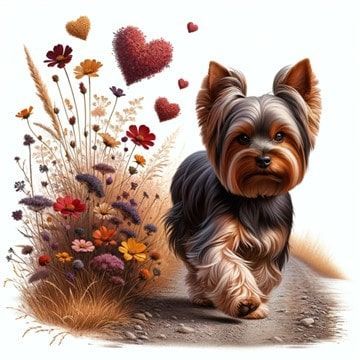 Healthy Yorkie Walking Down Path