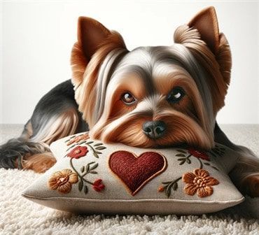 Senior Yorkshire Terrier Resting Head on Pillow