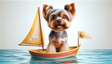 Yorkie in Cute Sailboat