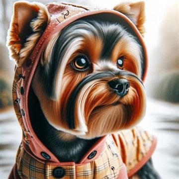 Yorkie in Raincoat