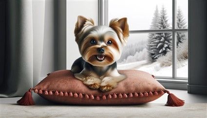 Yorkshire Terrier Inside on Winter Day