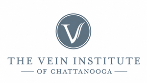Logo for The Vein Institute of Chattanooga with a blue circular “V” emblem and serif text
