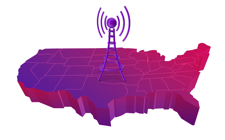 A map of the united states with a tower on top of it