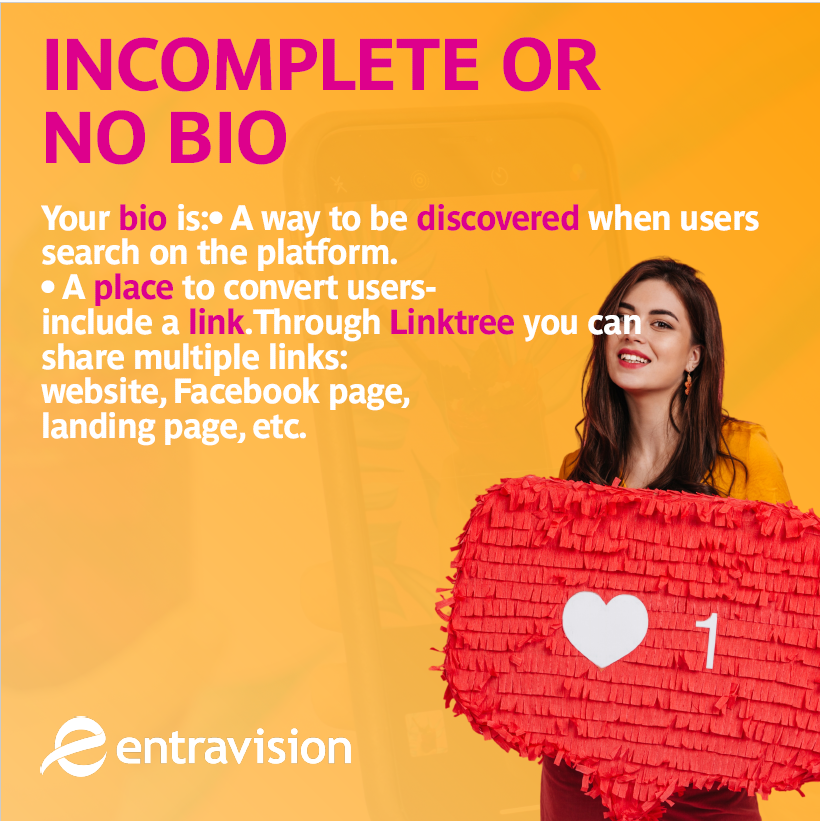 Instagram tip text about incomplete bio