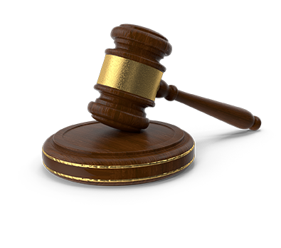 A wooden judge 's gavel with a gold band on it