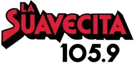 A red and black logo for la suavecita 105.9