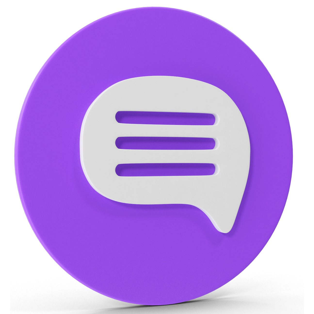 A purple circle with a white speech bubble inside of it.
