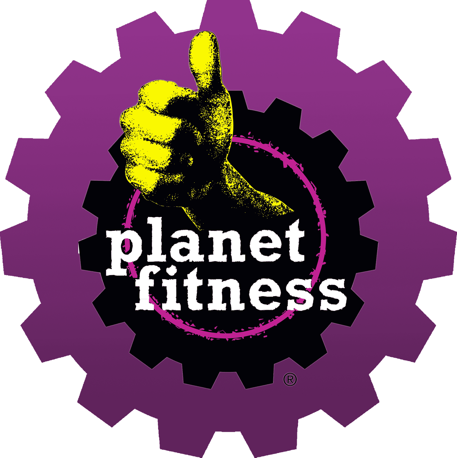 A planet fitness logo with a hand giving a thumbs up