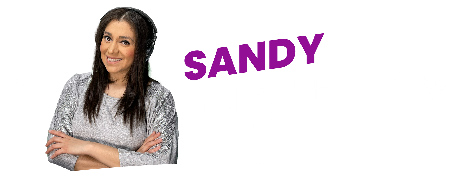 A woman is smiling with her arms crossed and the name sandy is above her.