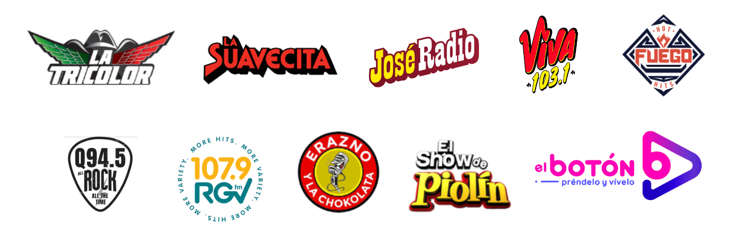 A bunch of logos on a white background including jose radio