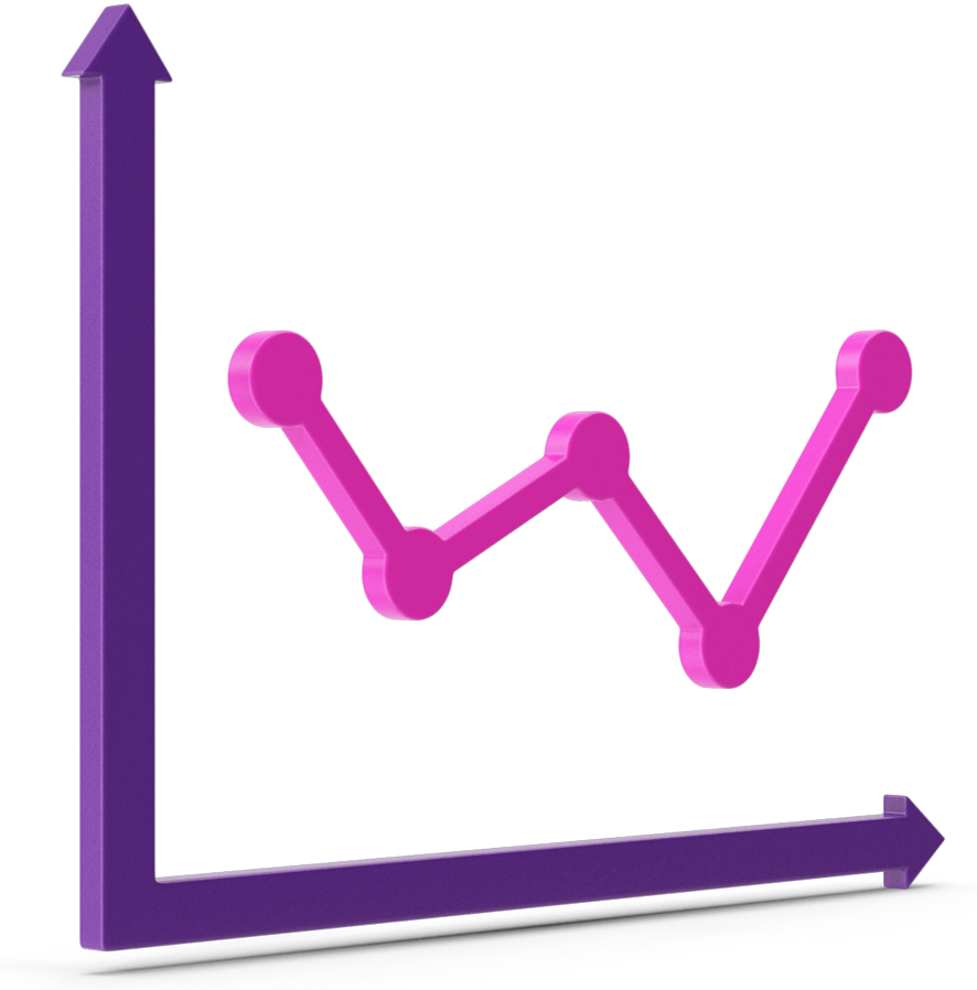 A purple graph with a pink arrow pointing up