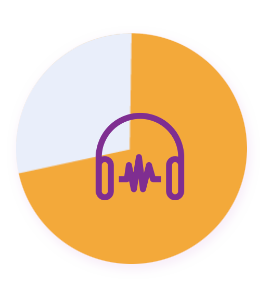 An orange circle with a purple headphone icon on it
