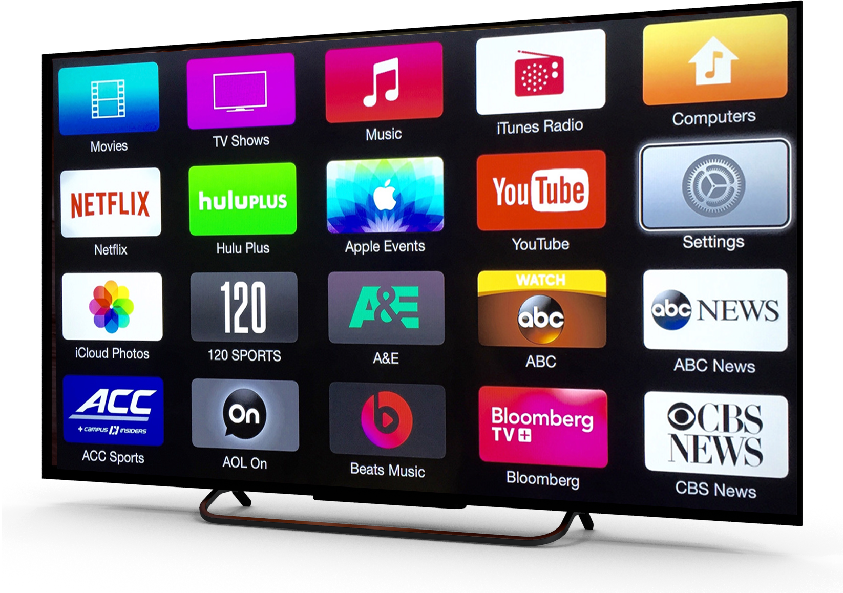 A flat screen tv with a bunch of apps on it