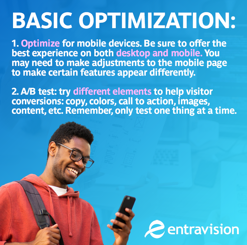 Text describing tips for optimizing a landing page - ab test